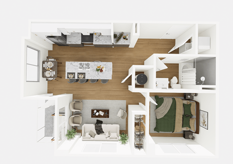 Floor plan for studio, 1 bath, 741 sqft